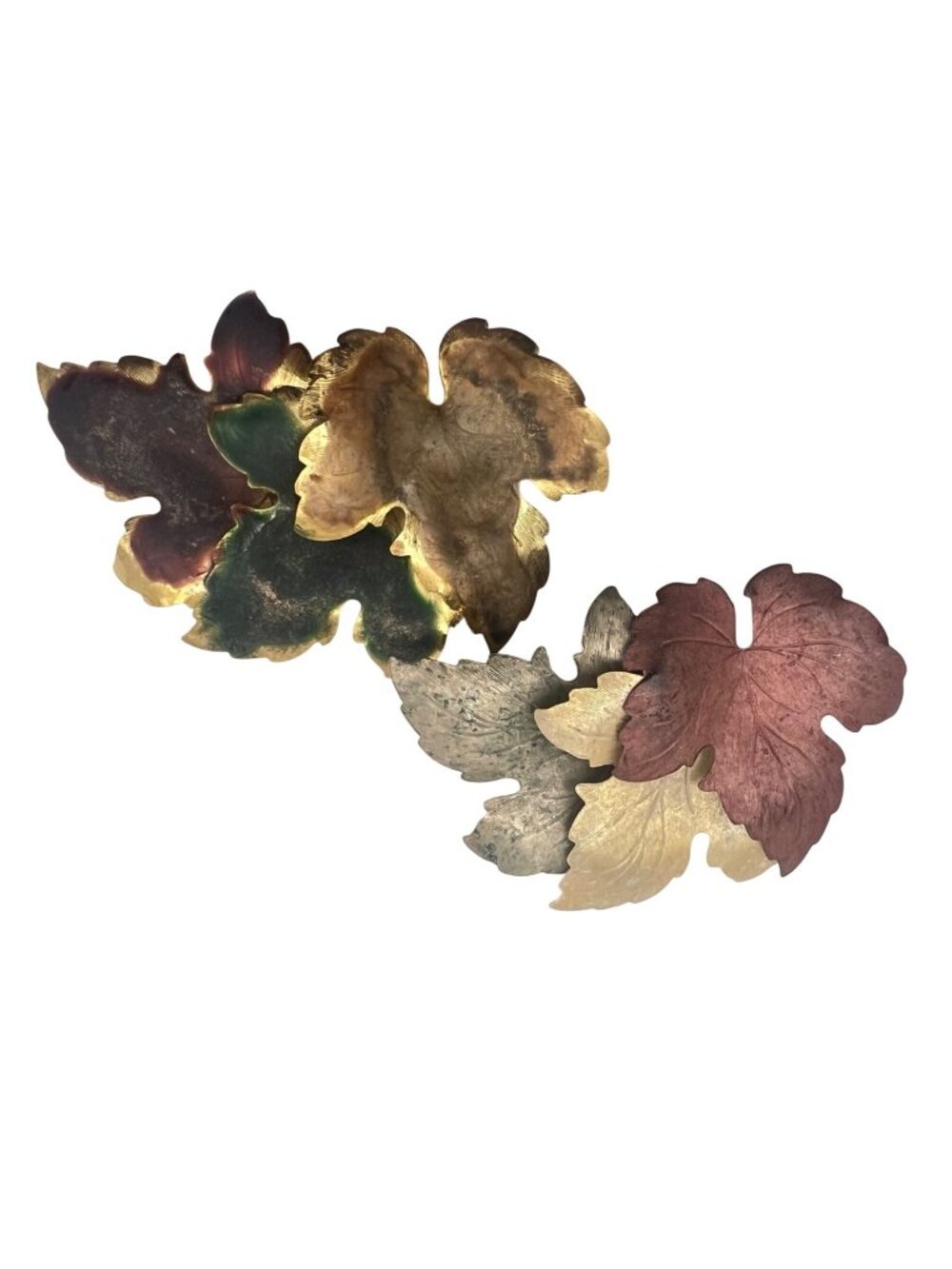 Lot 2 Vintage Metal Leaf Brooch Multicolor Autumn Fall Leaves Gold Tone Patina